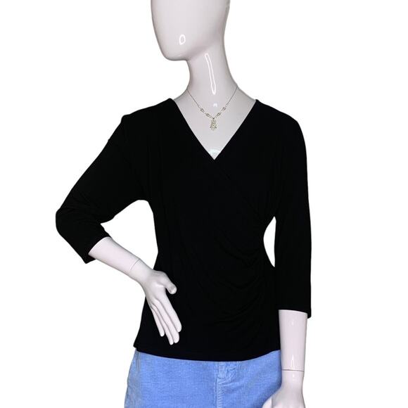 Talbots Top 3/4 Sleeve Black Pullover V Neck 96% Rayon Size LP - Picture 1 of 15